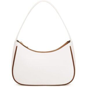Women White Brown Imported Polyester Leather Zipper Closure Mini Tote Handbag